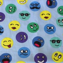 100% Cotton Smiley Face Print on Sky Blue Fabric x 0.5m